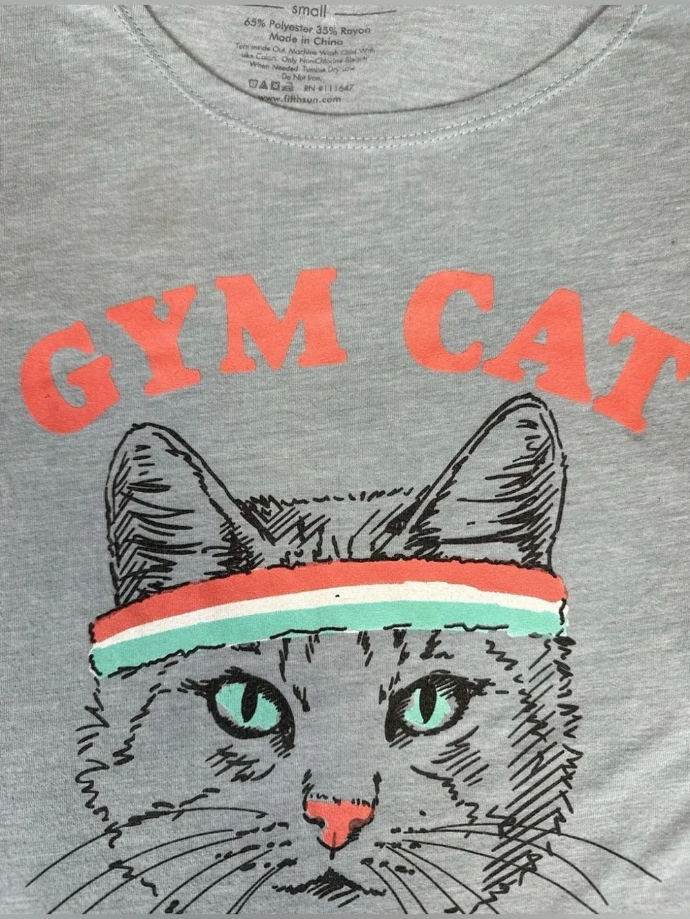 Fifth Sun Gym Cat Graphic Tank Top size Small Gray Athleisure Casual Tee Workout